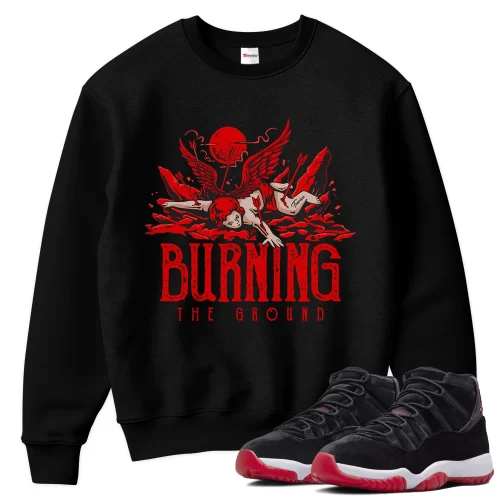 TeeVivo Sweatshirt Match Air Jordan 11 Retro Bred Velvet Burning the ground – Air Jordan 11 Sweatshirt, AJ11 Sweatshirt