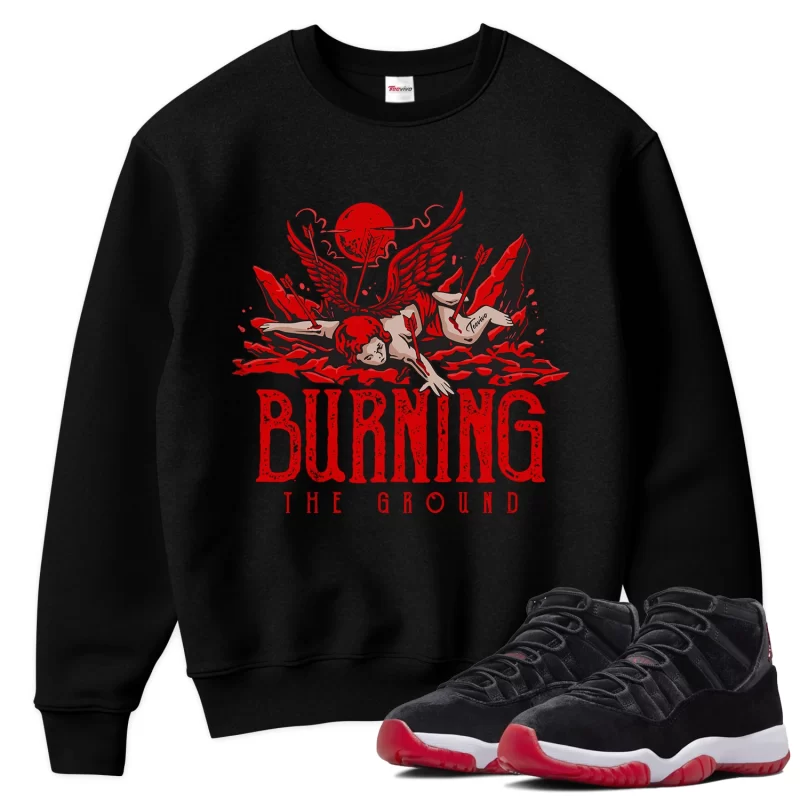 TeeVivo Sweatshirt Match Air Jordan 11 Retro Bred Velvet Burning the ground – Air Jordan 11 Sweatshirt, AJ11 Sweatshirt