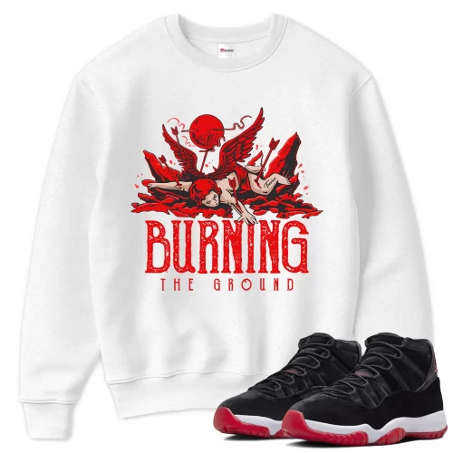 TeeVivo Sweatshirt Match Air Jordan 11 Retro Bred Velvet Burning the ground – Air Jordan 11 Sweatshirt, AJ11 Sweatshirt