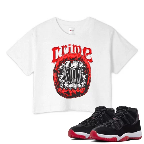 TeeVivo Crop Top Match Air Jordan 11 Retro Bred Velvet Crime – Air Jordan 11 Crop Top, AJ11 Crop Top