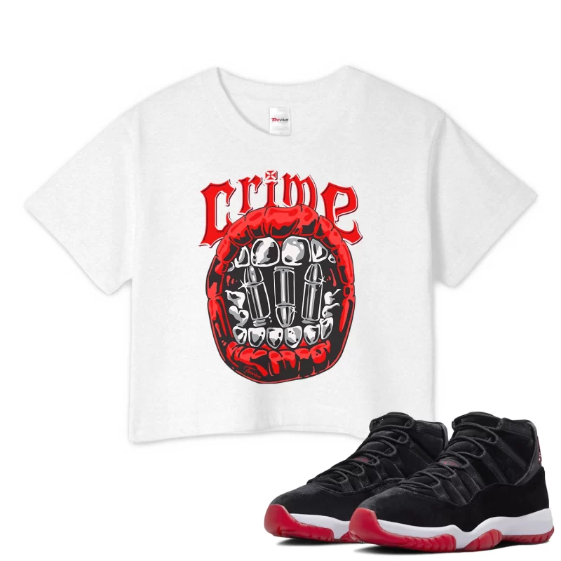 TeeVivo Crop Top Match Air Jordan 11 Retro Bred Velvet Crime – Air Jordan 11 Crop Top, AJ11 Crop Top