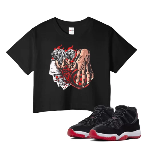 TeeVivo Crop Top Match Air Jordan 11 Retro Bred Velvet Gambling – Air Jordan 11 Crop Top, AJ11 Crop Top