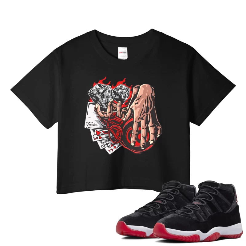TeeVivo Crop Top Match Air Jordan 11 Retro Bred Velvet Gambling – Air Jordan 11 Crop Top, AJ11 Crop Top