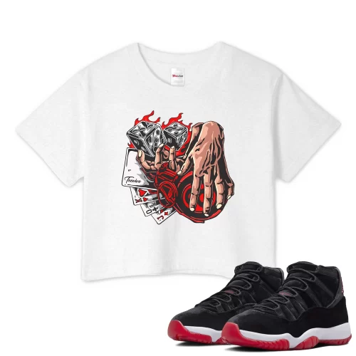 TeeVivo Crop Top Match Air Jordan 11 Retro Bred Velvet Gambling – Air Jordan 11 Crop Top, AJ11 Crop Top