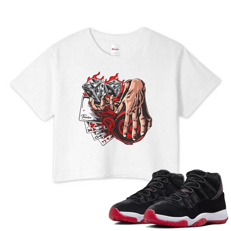 TeeVivo Crop Top Match Air Jordan 11 Retro Bred Velvet Gambling – Air Jordan 11 Crop Top, AJ11 Crop Top