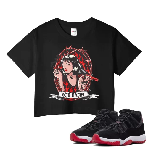 TeeVivo Crop Top Match Air Jordan 11 Retro Bred Velvet God Daaamn – Air Jordan 11 Crop Top, AJ11 Crop Top
