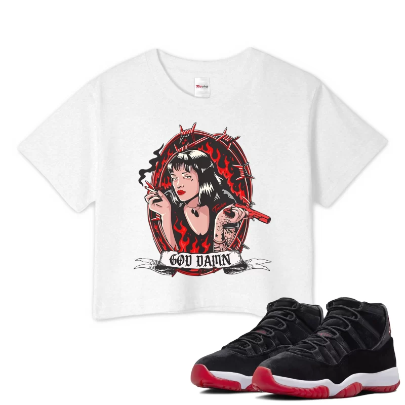 TeeVivo Crop Top Match Air Jordan 11 Retro Bred Velvet God Daaamn – Air Jordan 11 Crop Top, AJ11 Crop Top