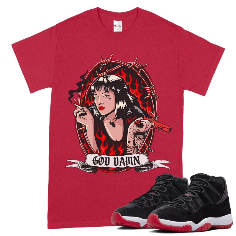 TeeVivo T-Shirt Match Air Jordan 11 Retro Bred Velvet God Daaamn – Air Jordan 11 Shirt, AJ11 Shirt