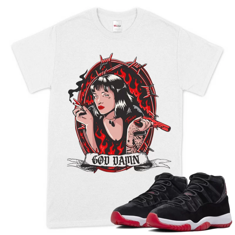 TeeVivo T-Shirt Match Air Jordan 11 Retro Bred Velvet God Daaamn – Air Jordan 11 Shirt, AJ11 Shirt