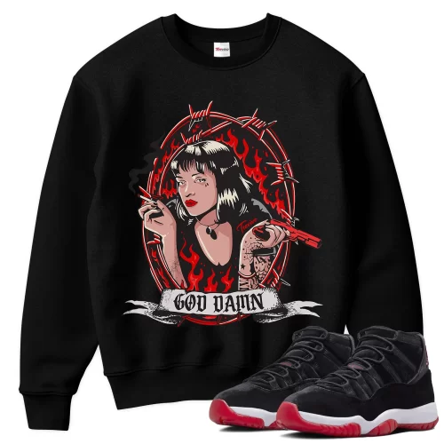 TeeVivo Sweatshirt Match Air Jordan 11 Retro Bred Velvet God Daaamn – Air Jordan 11 Sweatshirt, AJ11 Sweatshirt