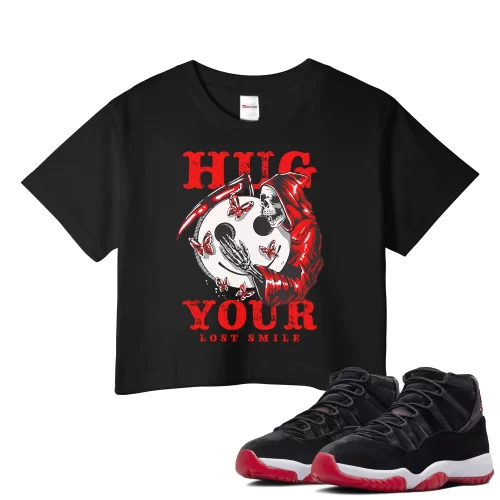 TeeVivo Crop Top Match Air Jordan 11 Retro Bred Velvet Hug your lost smile – Air Jordan 11 Crop Top, AJ11 Crop Top