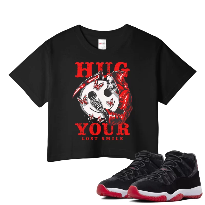 TeeVivo Crop Top Match Air Jordan 11 Retro Bred Velvet Hug your lost smile – Air Jordan 11 Crop Top, AJ11 Crop Top