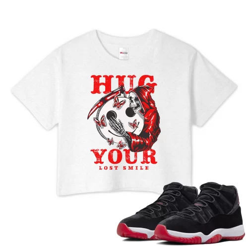 TeeVivo Crop Top Match Air Jordan 11 Retro Bred Velvet Hug your lost smile – Air Jordan 11 Crop Top, AJ11 Crop Top