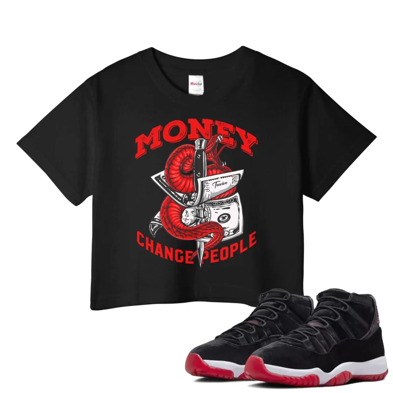 TeeVivo Crop Top Match Air Jordan 11 Retro Bred Velvet Money change people – Air Jordan 11 Crop Top, AJ11 Crop Top