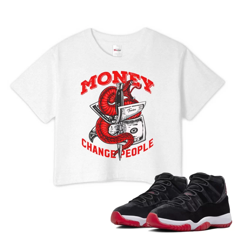 TeeVivo Crop Top Match Air Jordan 11 Retro Bred Velvet Money change people – Air Jordan 11 Crop Top, AJ11 Crop Top