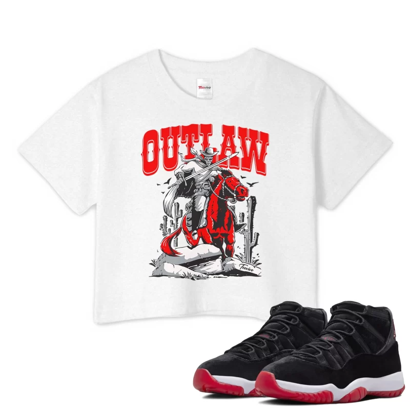 TeeVivo Crop Top Match Air Jordan 11 Retro Bred Velvet Outlaw – Air Jordan 11 Crop Top, AJ11 Crop Top