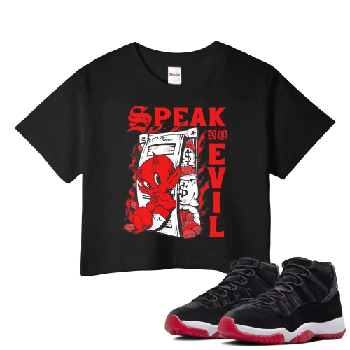 TeeVivo Crop Top Match Air Jordan 11 Retro Bred Velvet Speak no evil – Air Jordan 11 Crop Top, AJ11 Crop Top
