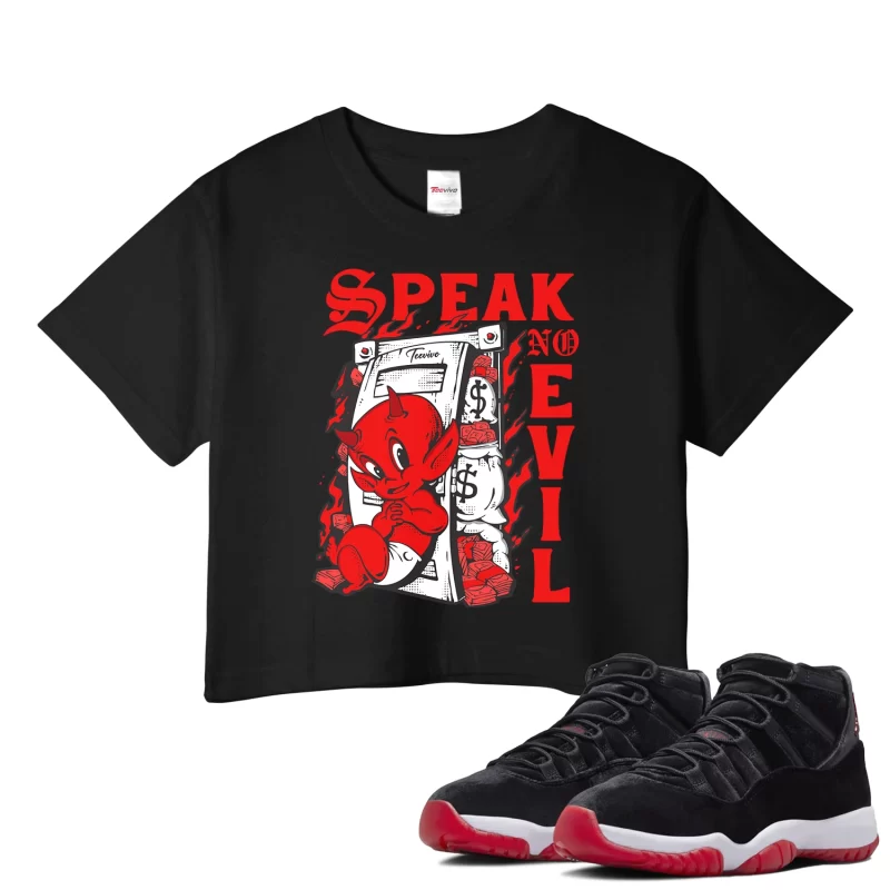 TeeVivo Crop Top Match Air Jordan 11 Retro Bred Velvet Speak no evil – Air Jordan 11 Crop Top, AJ11 Crop Top