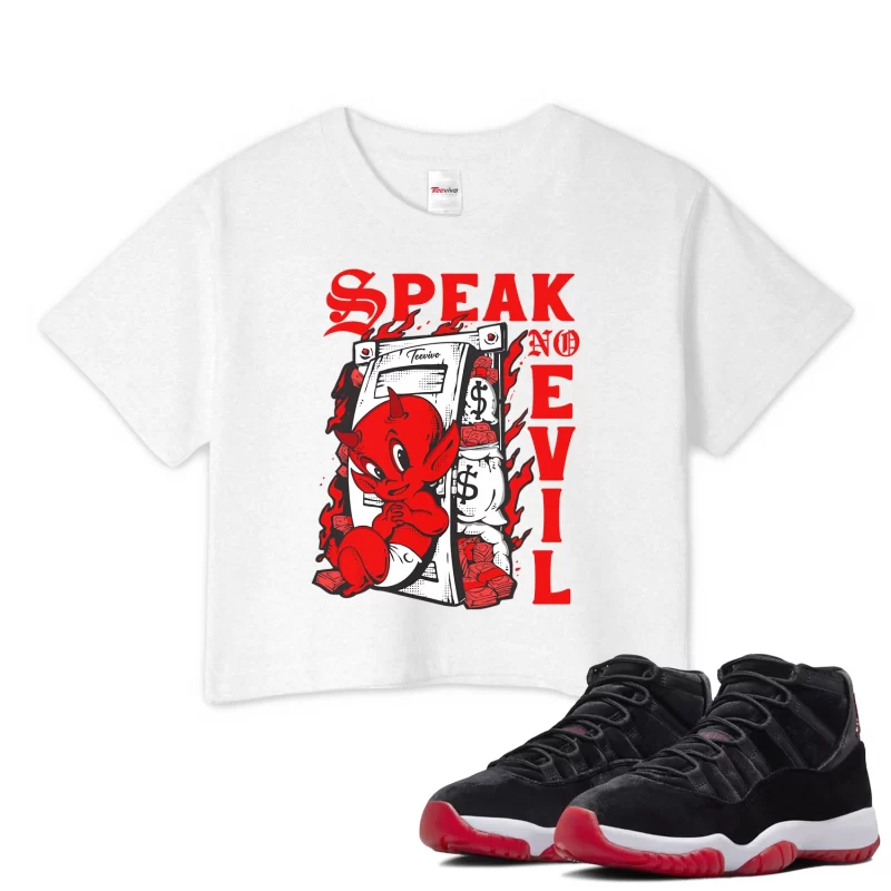 TeeVivo Crop Top Match Air Jordan 11 Retro Bred Velvet Speak no evil – Air Jordan 11 Crop Top, AJ11 Crop Top