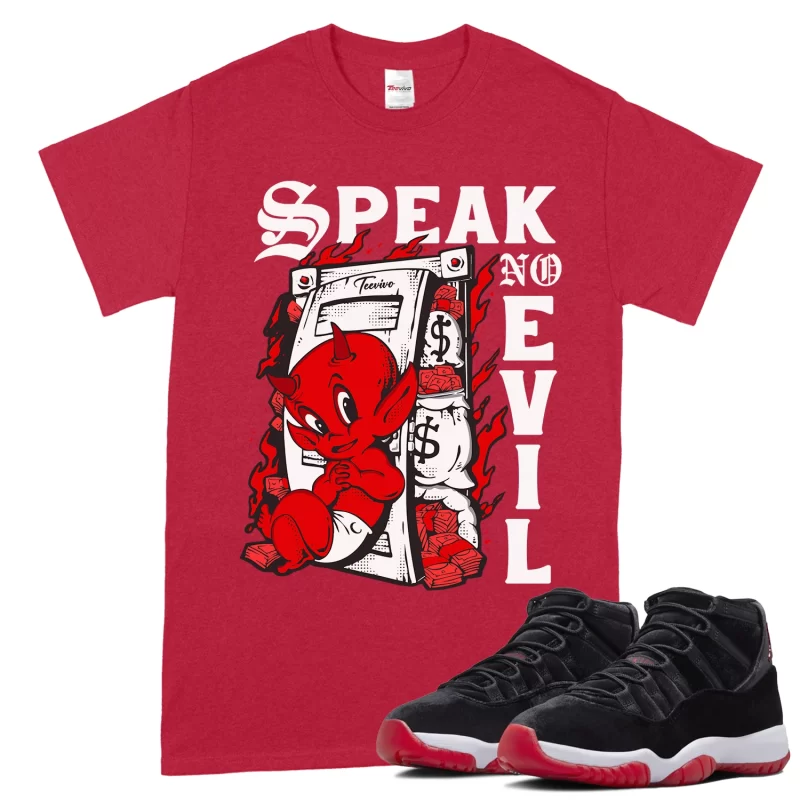 TeeVivo T-Shirt Match Air Jordan 11 Retro Bred Velvet Speak no evil – Air Jordan 11 Shirt, AJ11 Shirt