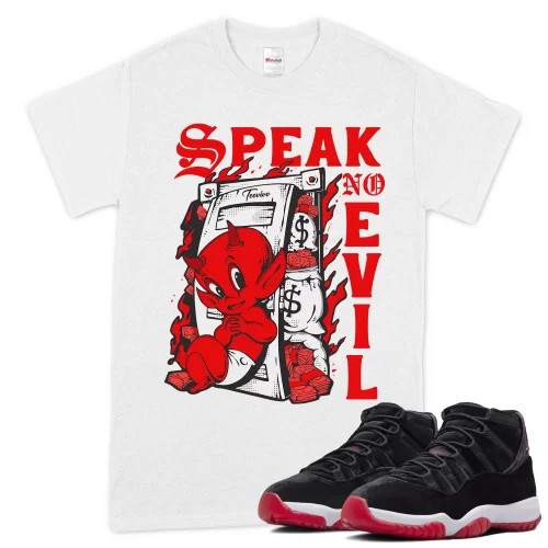 TeeVivo T-Shirt Match Air Jordan 11 Retro Bred Velvet Speak no evil – Air Jordan 11 Shirt, AJ11 Shirt