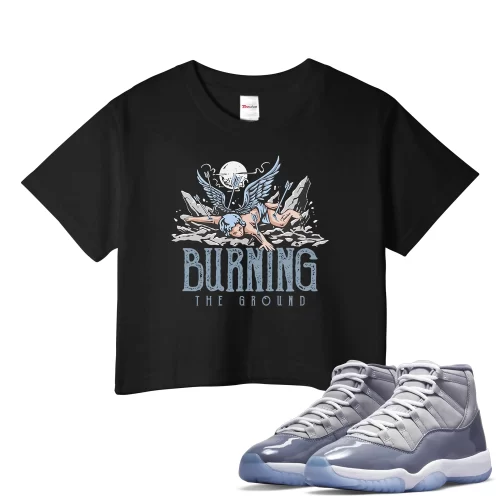 TeeVivo Crop Top Match Air Jordan 11 Retro Cool Grey Burning the ground – Air Jordan 11 Crop Top, AJ11 Crop Top