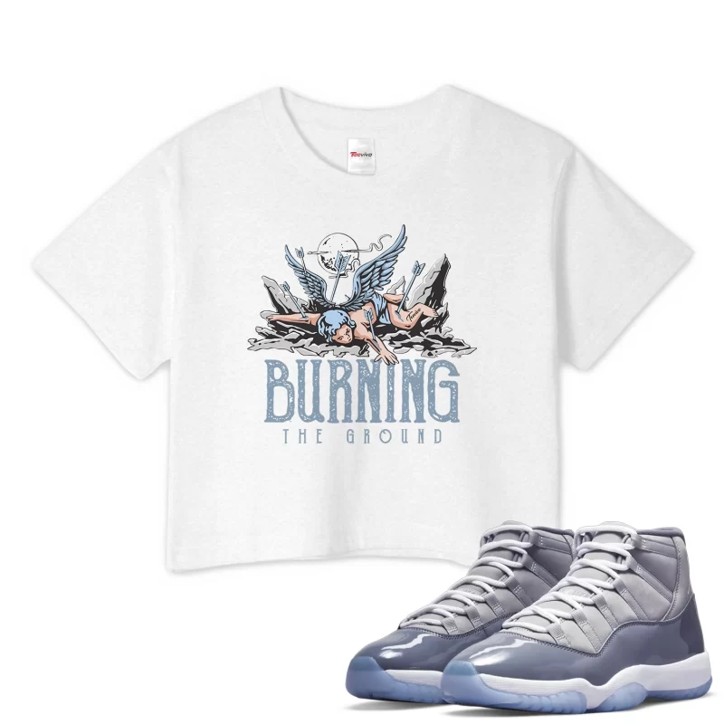 TeeVivo Crop Top Match Air Jordan 11 Retro Cool Grey Burning the ground – Air Jordan 11 Crop Top, AJ11 Crop Top