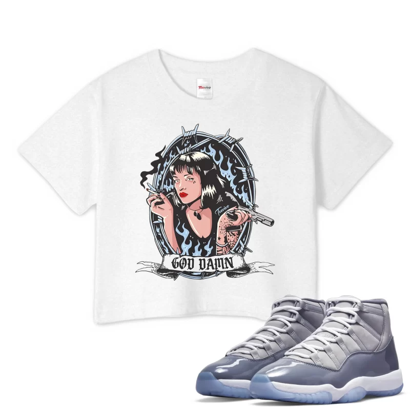 TeeVivo Crop Top Match Air Jordan 11 Retro Cool Grey God Daaamn – Air Jordan 11 Crop Top, AJ11 Crop Top
