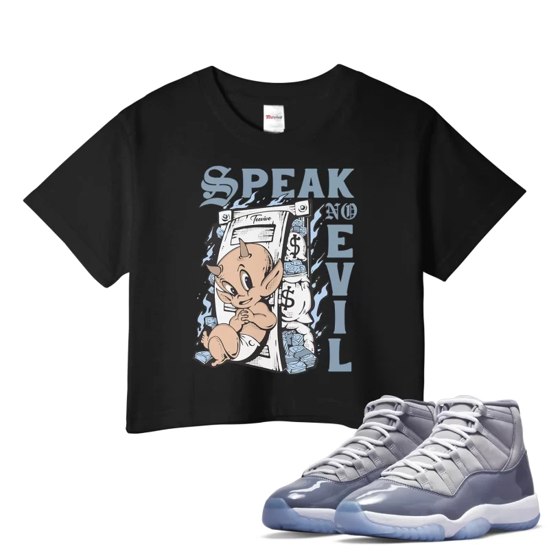 TeeVivo Crop Top Match Air Jordan 11 Retro Cool Grey Speak no evil – Air Jordan 11 Crop Top, AJ11 Crop Top