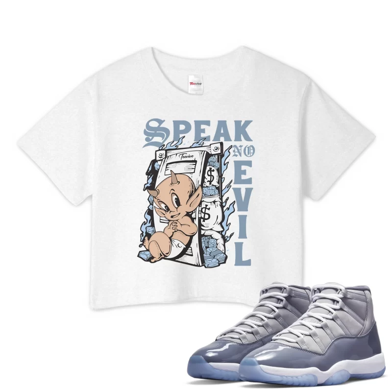 TeeVivo Crop Top Match Air Jordan 11 Retro Cool Grey Speak no evil – Air Jordan 11 Crop Top, AJ11 Crop Top