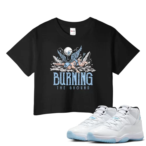 TeeVivo Crop Top Match Air Jordan 11 Retro Legend Blue Burning the ground – Air Jordan 11 Crop Top, AJ11 Crop Top