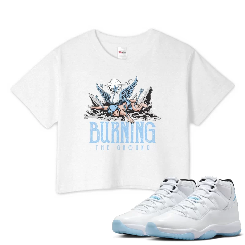 TeeVivo Crop Top Match Air Jordan 11 Retro Legend Blue Burning the ground – Air Jordan 11 Crop Top, AJ11 Crop Top