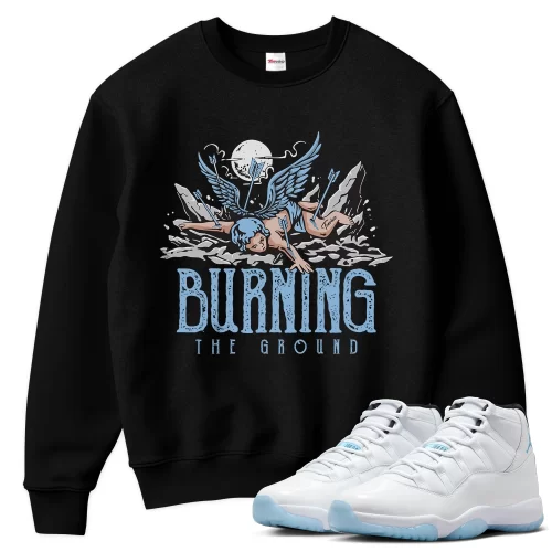 TeeVivo Sweatshirt Match Air Jordan 11 Retro Legend Blue Burning the ground – Air Jordan 11 Sweatshirt, AJ11 Sweatshirt
