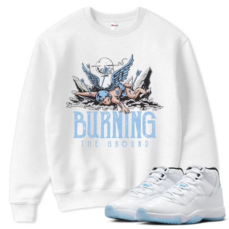 TeeVivo Sweatshirt Match Air Jordan 11 Retro Legend Blue Burning the ground – Air Jordan 11 Sweatshirt, AJ11 Sweatshirt