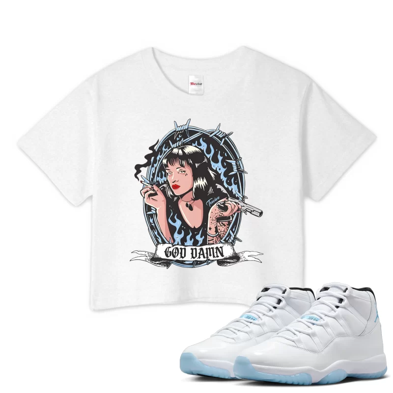 TeeVivo Crop Top Match Air Jordan 11 Retro Legend Blue God Daaamn – Air Jordan 11 Crop Top, AJ11 Crop Top