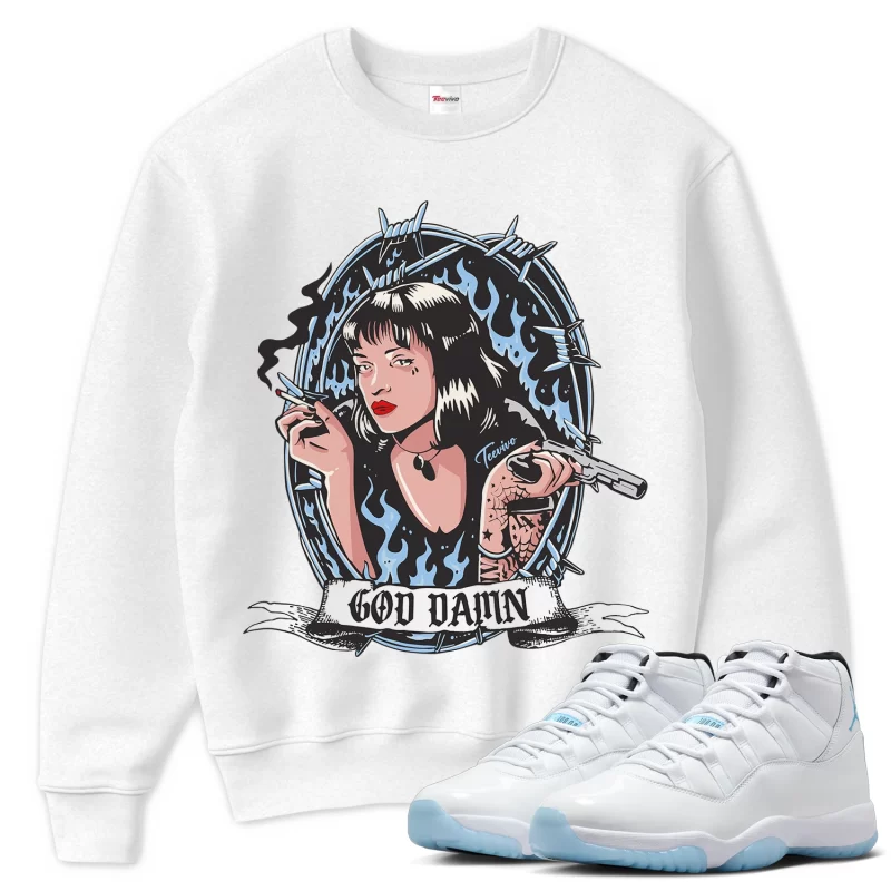 TeeVivo Sweatshirt Match Air Jordan 11 Retro Legend Blue God Daaamn – Air Jordan 11 Sweatshirt, AJ11 Sweatshirt