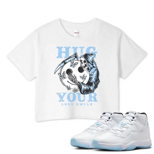 TeeVivo Crop Top Match Air Jordan 11 Retro Legend Blue Hug your lost smile – Air Jordan 11 Crop Top, AJ11 Crop Top