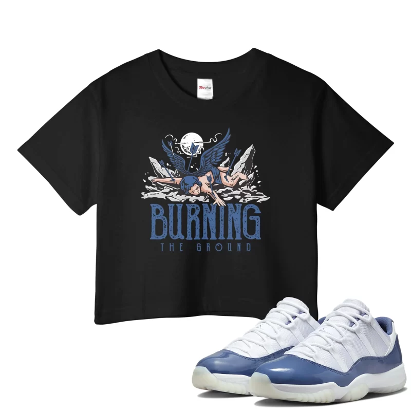TeeVivo Crop Top Match Air Jordan 11 Retro Low Diffused Blue Burning the ground – Air Jordan 11 Crop Top, AJ11 Crop Top
