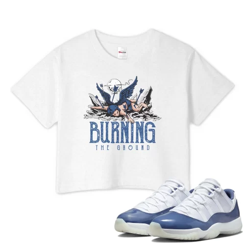TeeVivo Crop Top Match Air Jordan 11 Retro Low Diffused Blue Burning the ground – Air Jordan 11 Crop Top, AJ11 Crop Top