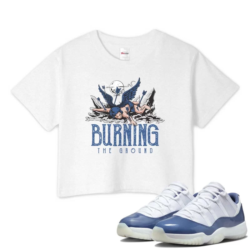 TeeVivo Crop Top Match Air Jordan 11 Retro Low Diffused Blue Burning the ground – Air Jordan 11 Crop Top, AJ11 Crop Top