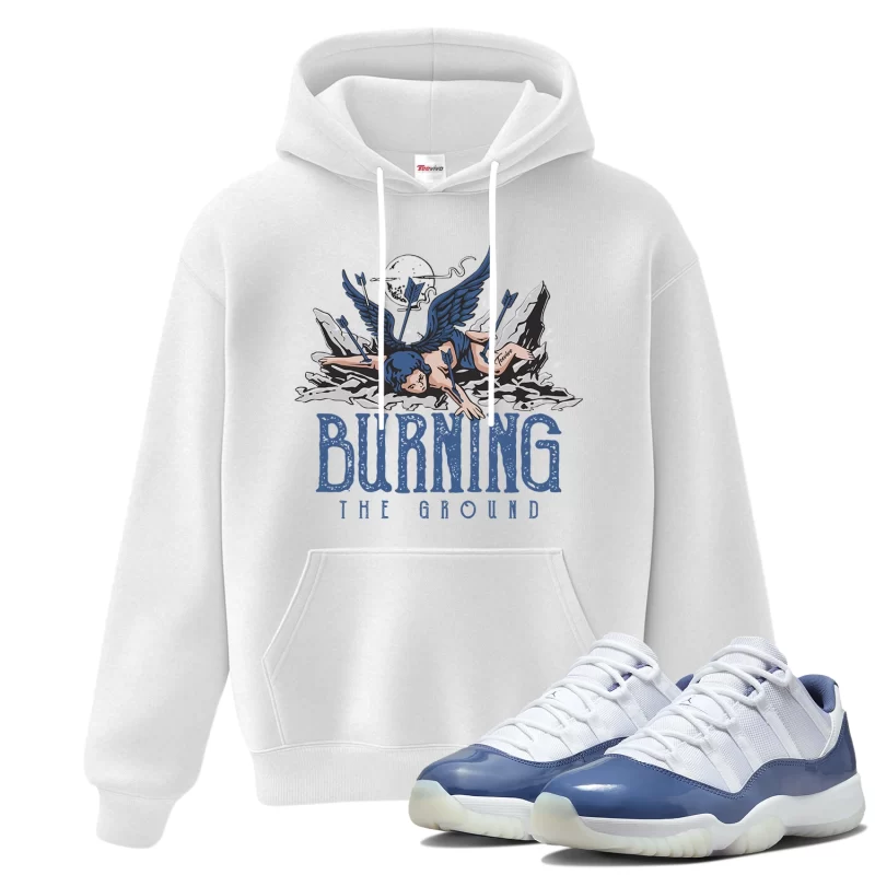 TeeVivo Hoodie Match Air Jordan 11 Retro Low Diffused Blue Burning the ground – Air Jordan 11 Hoodie, AJ11 Hoodie