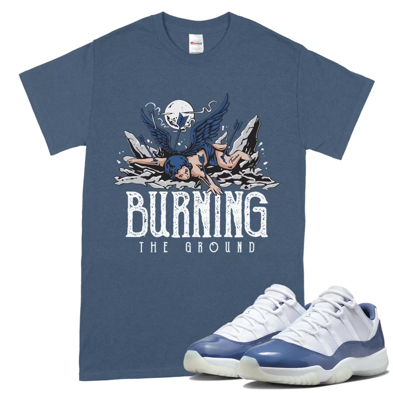 TeeVivo T-Shirt Match Air Jordan 11 Retro Low Diffused Blue Burning the ground – Air Jordan 11 Shirt, AJ11 Shirt