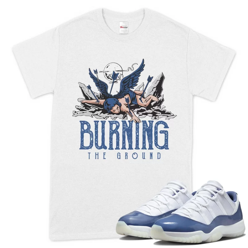 TeeVivo T-Shirt Match Air Jordan 11 Retro Low Diffused Blue Burning the ground – Air Jordan 11 Shirt, AJ11 Shirt