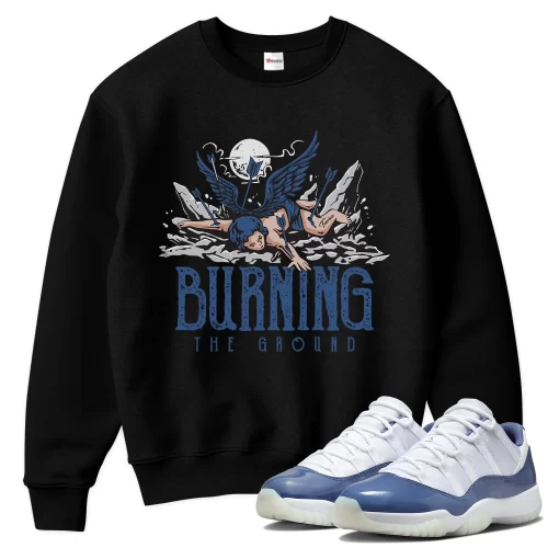 TeeVivo Sweatshirt Match Air Jordan 11 Retro Low Diffused Blue Burning the ground – Air Jordan 11 Sweatshirt, AJ11 Sweatshirt