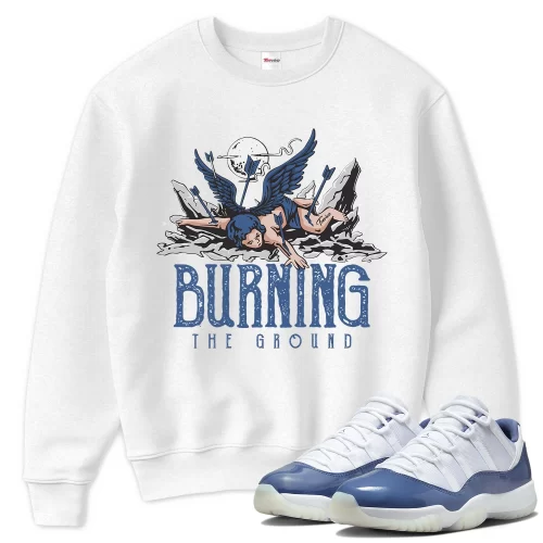 TeeVivo Sweatshirt Match Air Jordan 11 Retro Low Diffused Blue Burning the ground – Air Jordan 11 Sweatshirt, AJ11 Sweatshirt