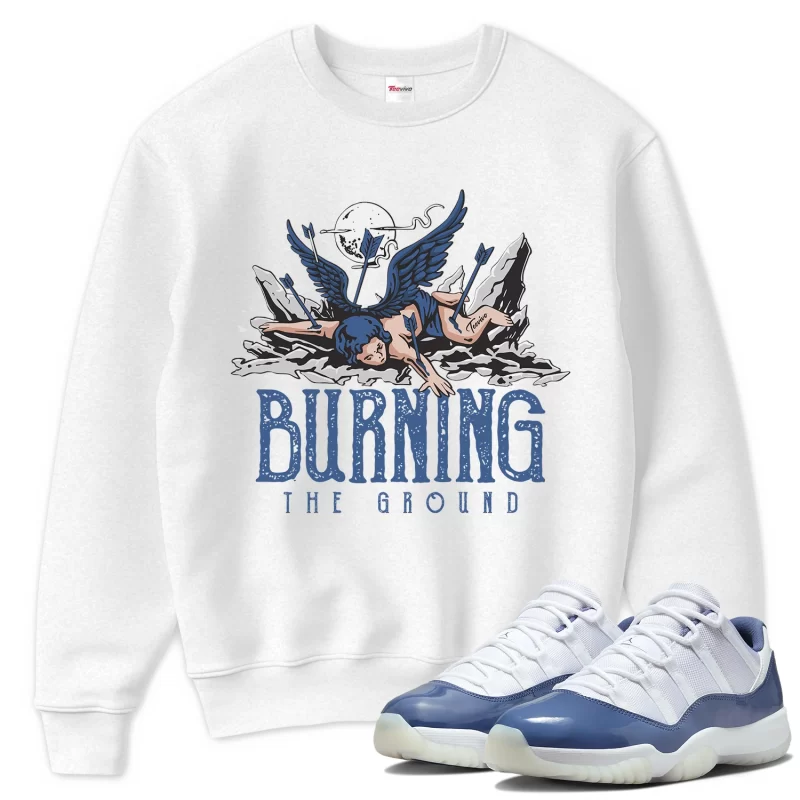 TeeVivo Sweatshirt Match Air Jordan 11 Retro Low Diffused Blue Burning the ground – Air Jordan 11 Sweatshirt, AJ11 Sweatshirt