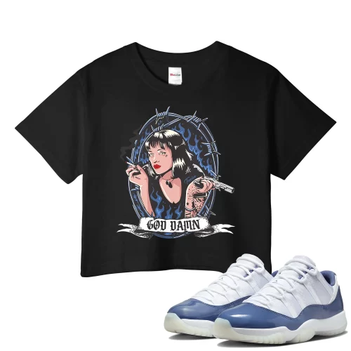 TeeVivo Crop Top Match Air Jordan 11 Retro Low Diffused Blue God Daaamn – Air Jordan 11 Crop Top, AJ11 Crop Top