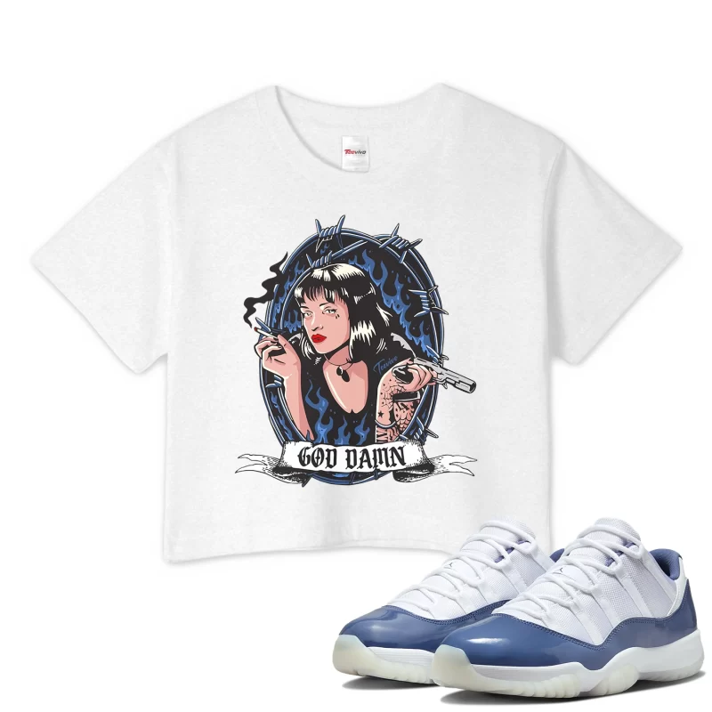TeeVivo Crop Top Match Air Jordan 11 Retro Low Diffused Blue God Daaamn – Air Jordan 11 Crop Top, AJ11 Crop Top