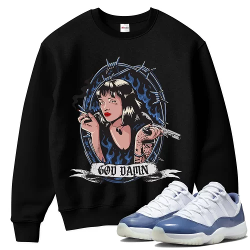 TeeVivo Sweatshirt Match Air Jordan 11 Retro Low Diffused Blue God Daaamn – Air Jordan 11 Sweatshirt, AJ11 Sweatshirt