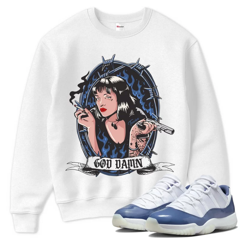 TeeVivo Sweatshirt Match Air Jordan 11 Retro Low Diffused Blue God Daaamn – Air Jordan 11 Sweatshirt, AJ11 Sweatshirt